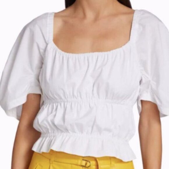 Derek Lam 10 Crosby Elora Cotton Puff Sleeve Blouse White size 10 - Picture 1 of 7